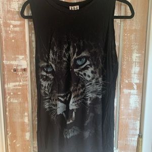 Haute Hippie Black muscle tee tank with tiger design